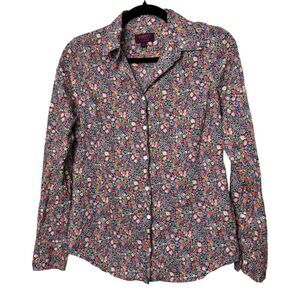 J. Crew Liberty Fabrics Kayoko Floral Indigo Sunset Multi Button Blouse Size 4